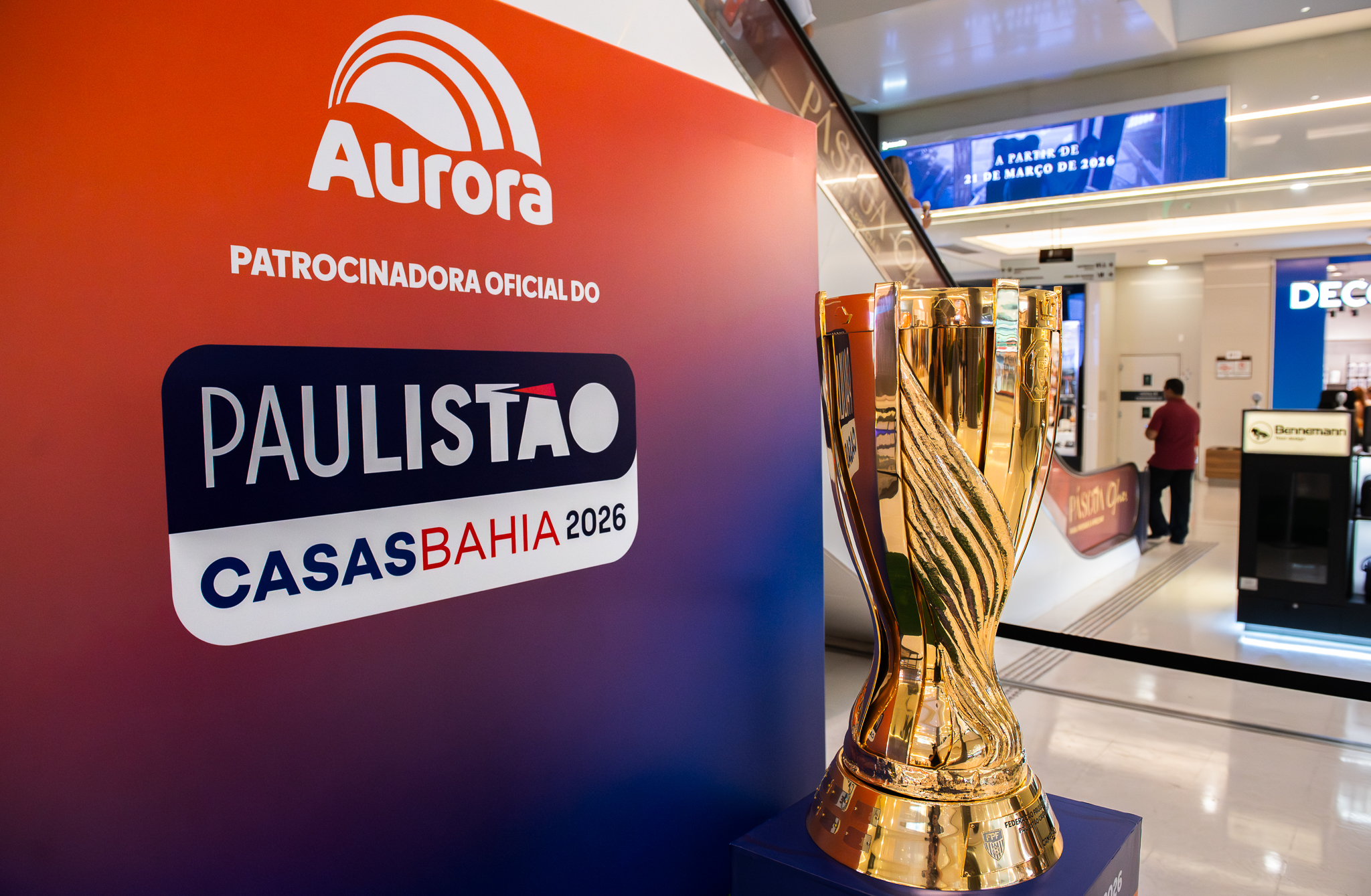 Patrocínio Aurora no Paulistão 2026 Exposta no Shopping Center